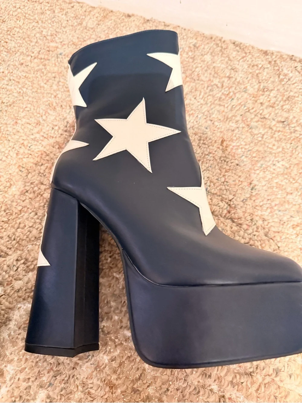 Wish Navy Platform Ankle Boots with White Star Appliqués